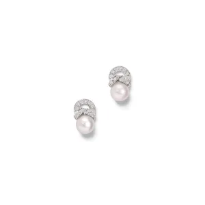 Nevski Earrings 18ct White Gold - Pearl & Diamond Pav??