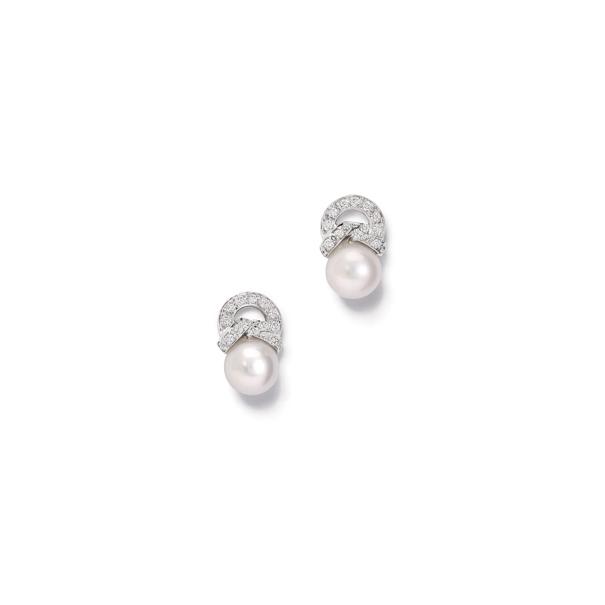 Nevski Earrings 18ct White Gold - Pearl & Diamond Pav??