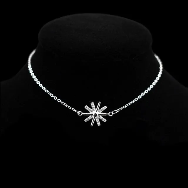 New Fashion 925 Sterling Silver Chain Sunflower Pendant Anklets CZ Sun Flower Charm Anklet Foot Chain For Women Bracelet Gift