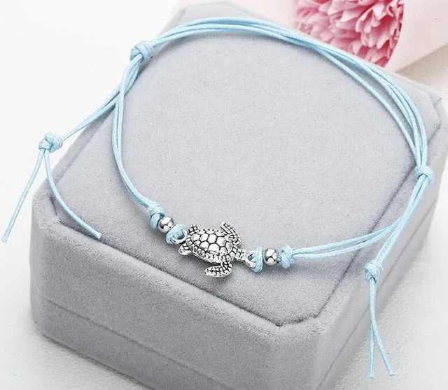 NS37 Summer Beach Turtle Shaped Charm Rope String Anklets For Women Ankle Bracelet Woman Sandals On the Leg Chain Foot Jewelry