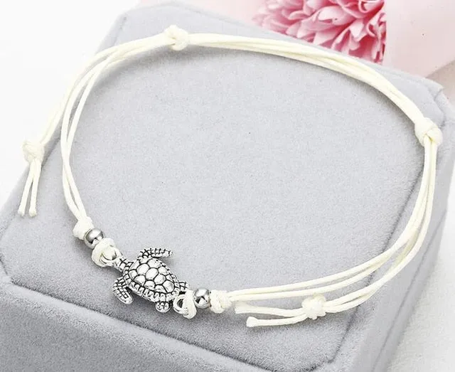 NS37 Summer Beach Turtle Shaped Charm Rope String Anklets For Women Ankle Bracelet Woman Sandals On the Leg Chain Foot Jewelry