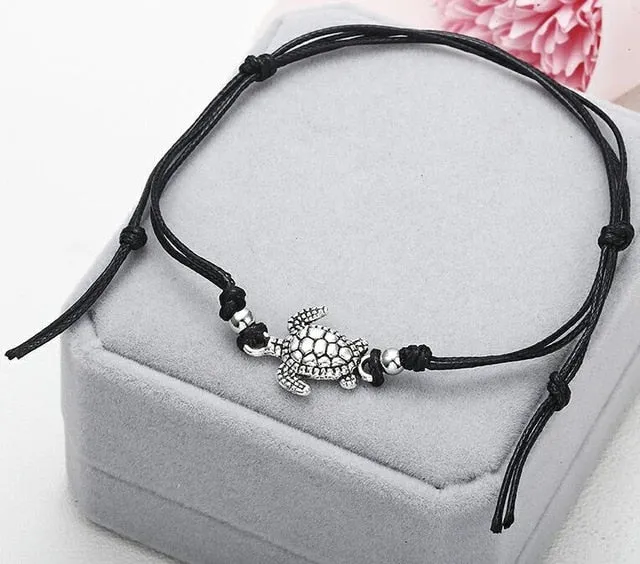 NS37 Summer Beach Turtle Shaped Charm Rope String Anklets For Women Ankle Bracelet Woman Sandals On the Leg Chain Foot Jewelry