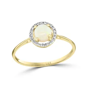 October Birthstone: 14K Yellow Gold Diamond And Australian Opal Halo Ring