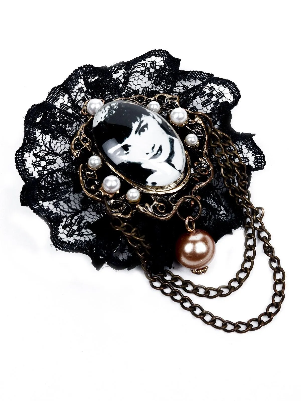 Odette Women Black Lace Metal Brooch