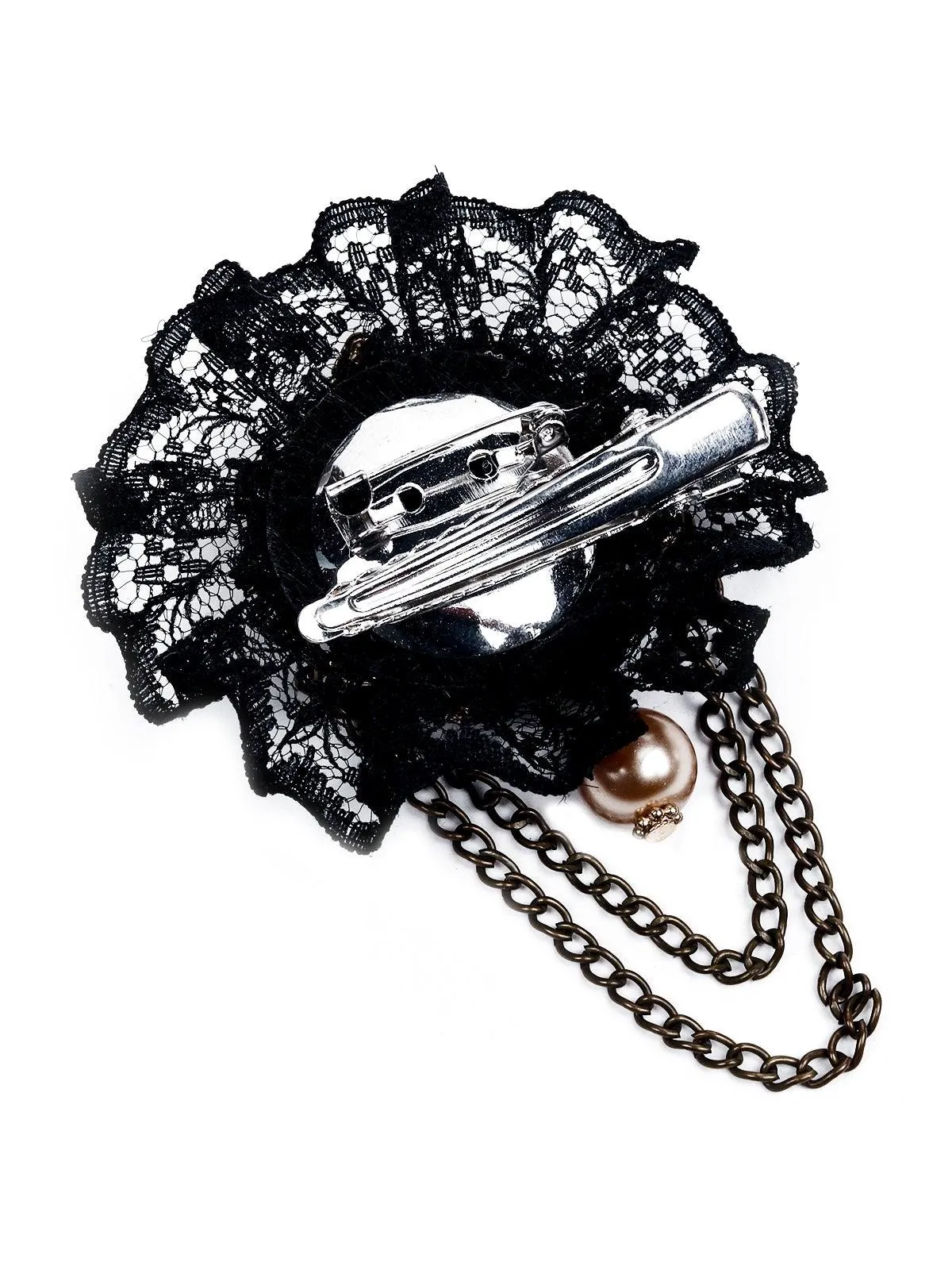 Odette Women Black Lace Metal Brooch