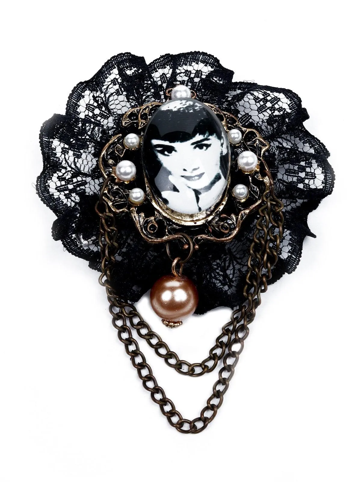 Odette Women Black Lace Metal Brooch