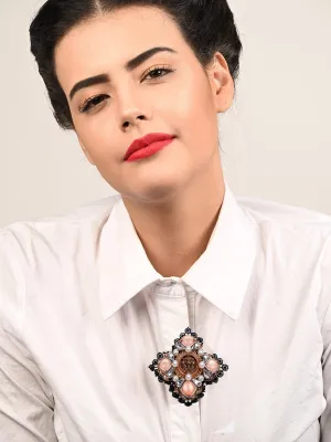 Odette Women Black Velvet Metal Brooch