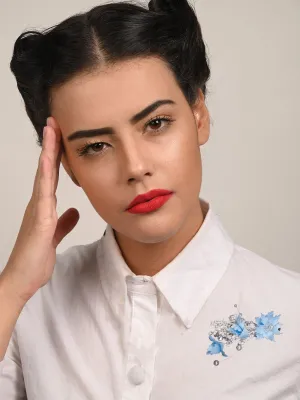 Odette Women Blue Fabric Brooch