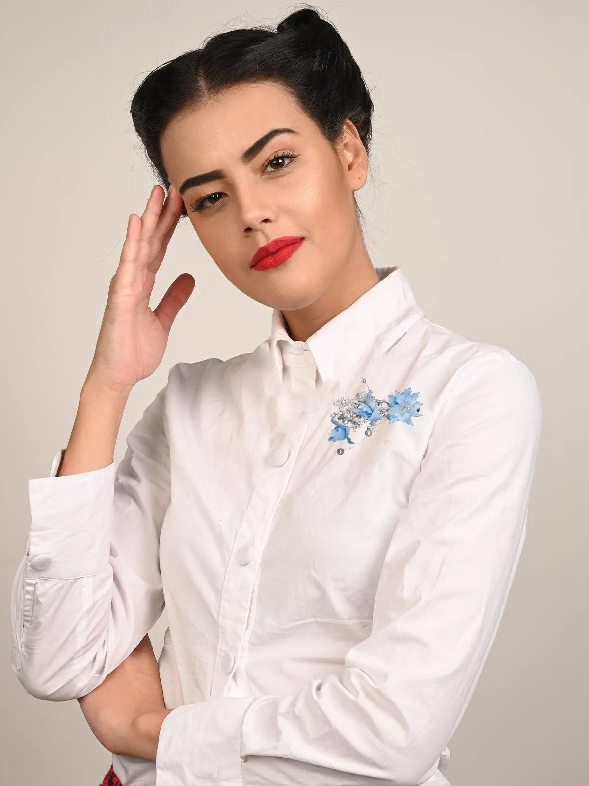 Odette Women Blue Fabric Brooch