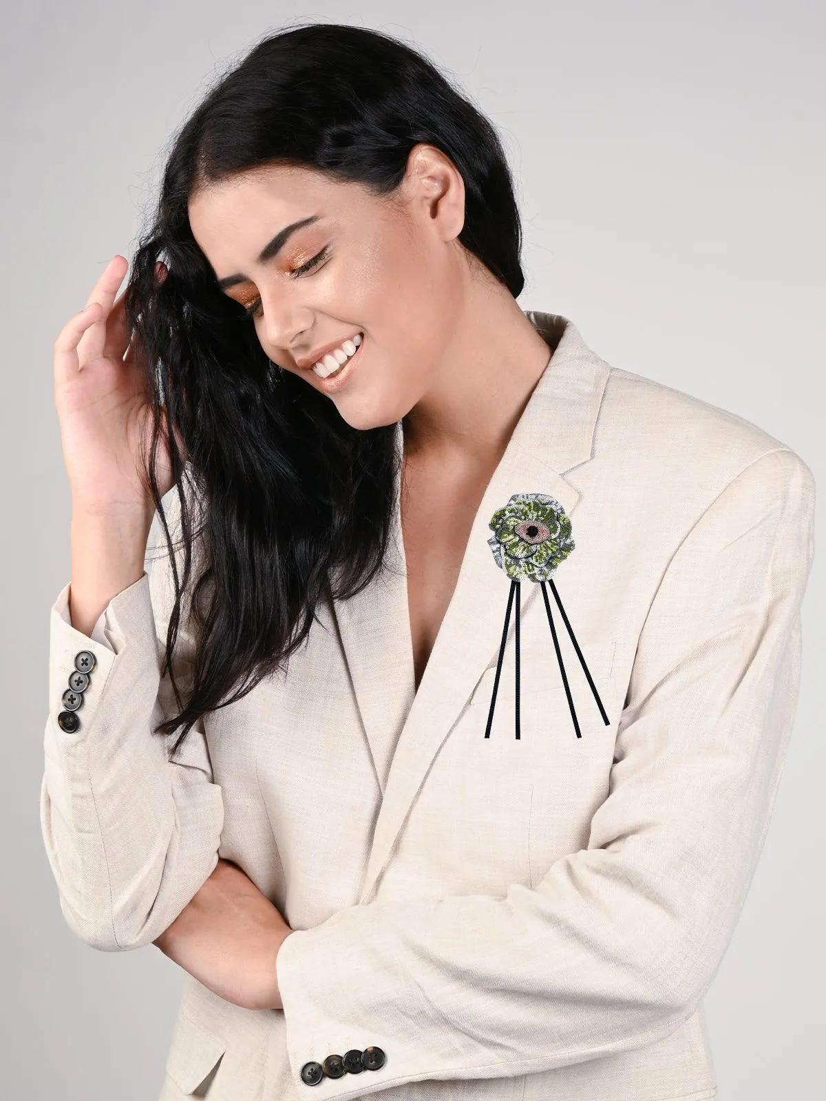 Odette Women Green Metal Brooch
