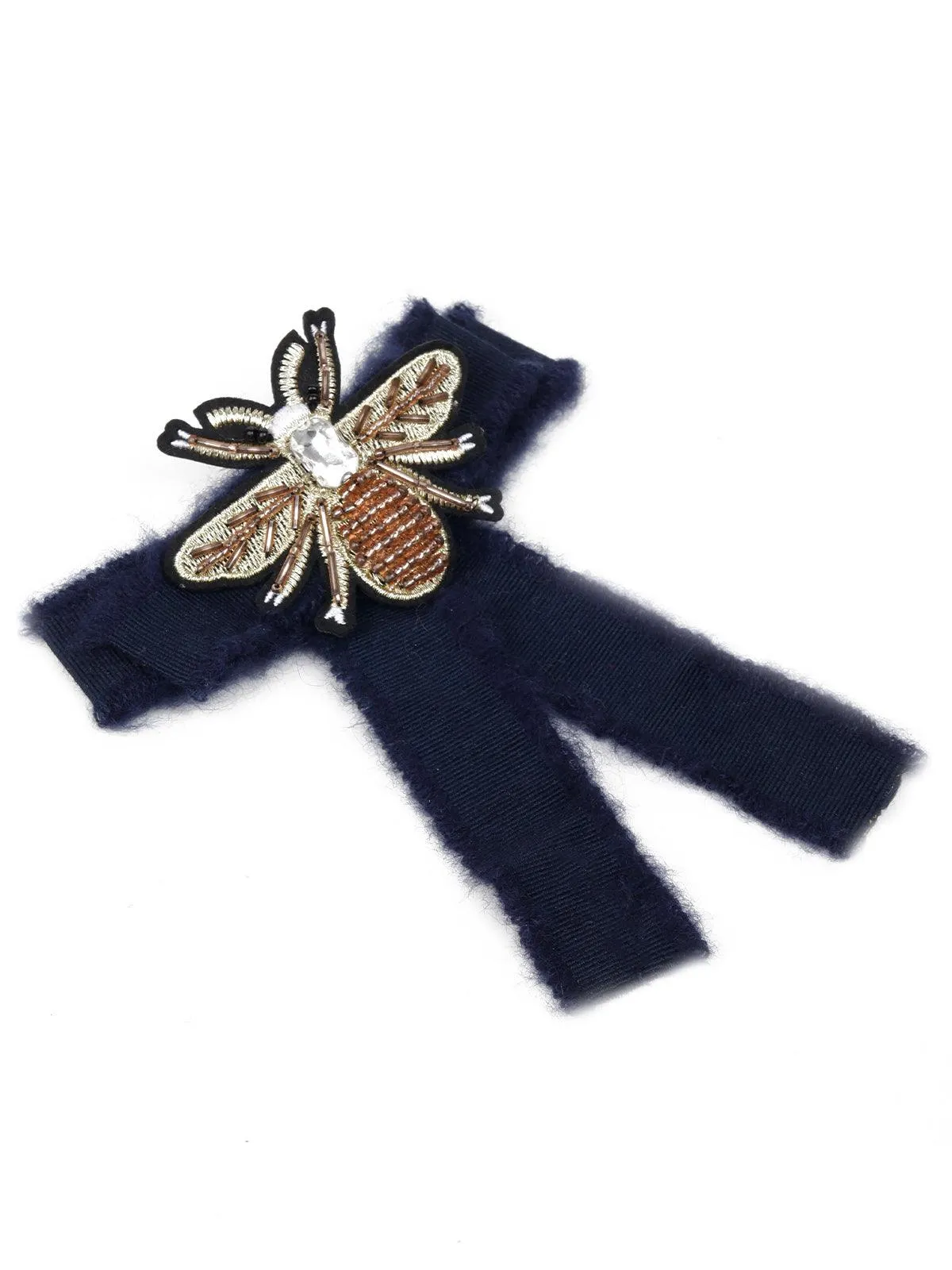 Odette Women Navy Blue Bow Metal Brooch Butterfly