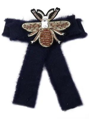 Odette Women Navy Blue Bow Metal Brooch Butterfly