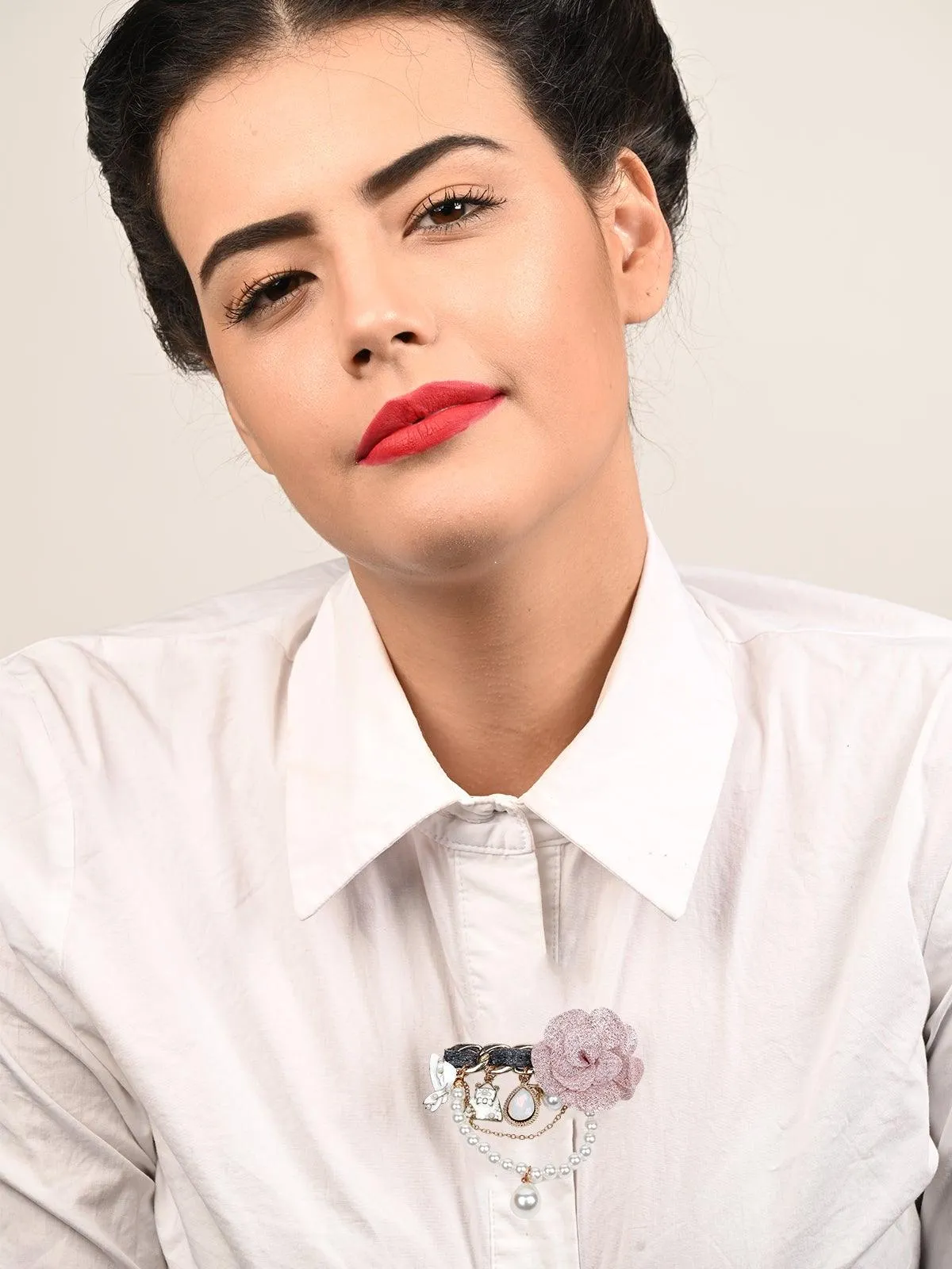 Odette Women Pink Metal Brooch