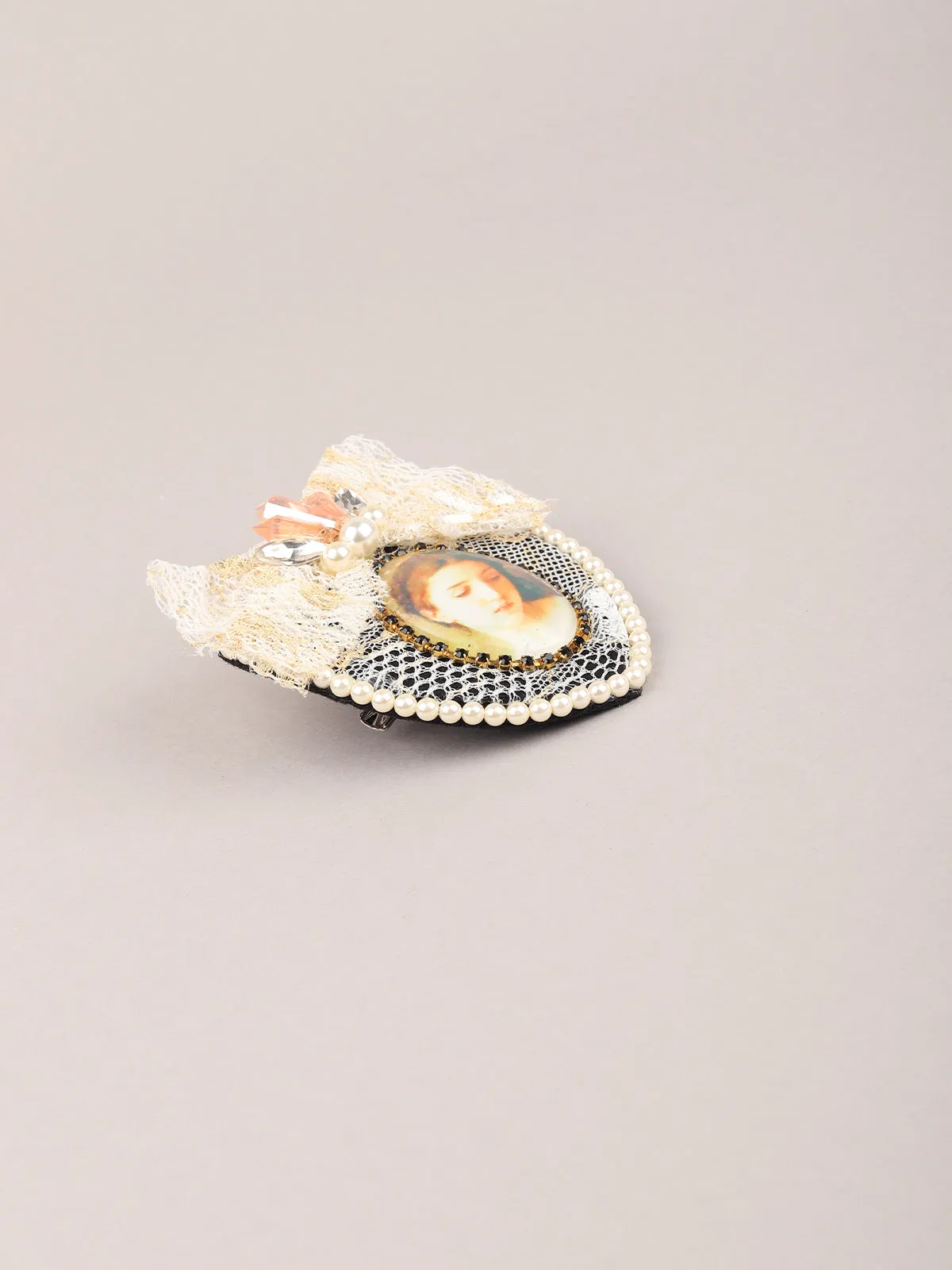 Odette Women White And Black Decorative Shield Brooch