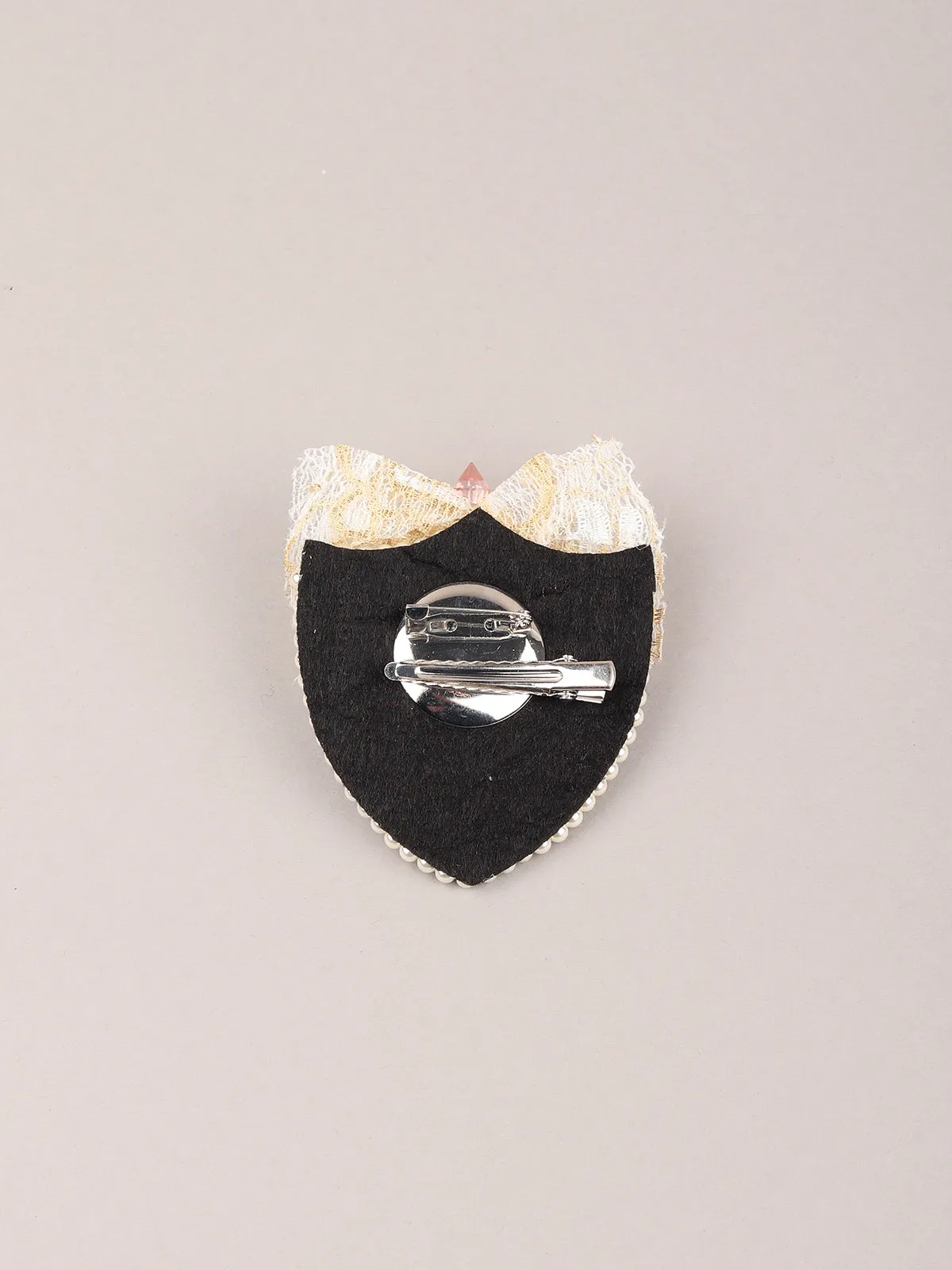 Odette Women White And Black Decorative Shield Brooch