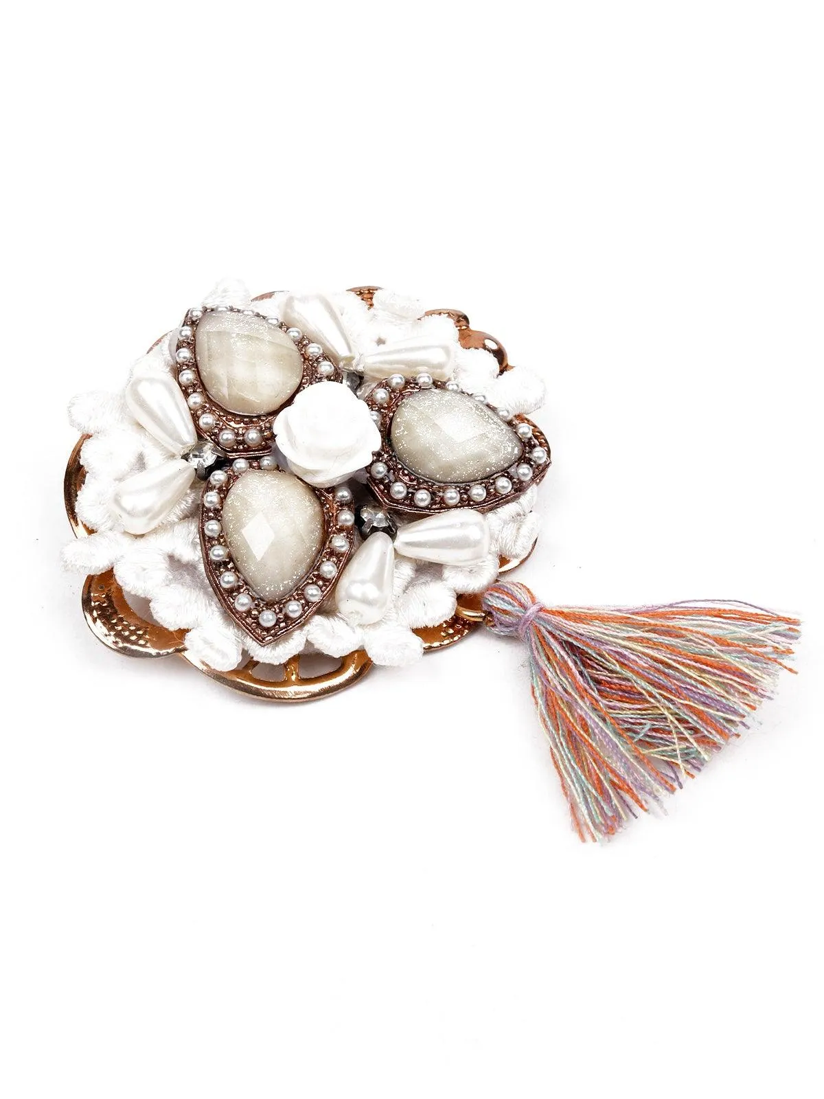 Odette Women White Moti Metal Brooch
