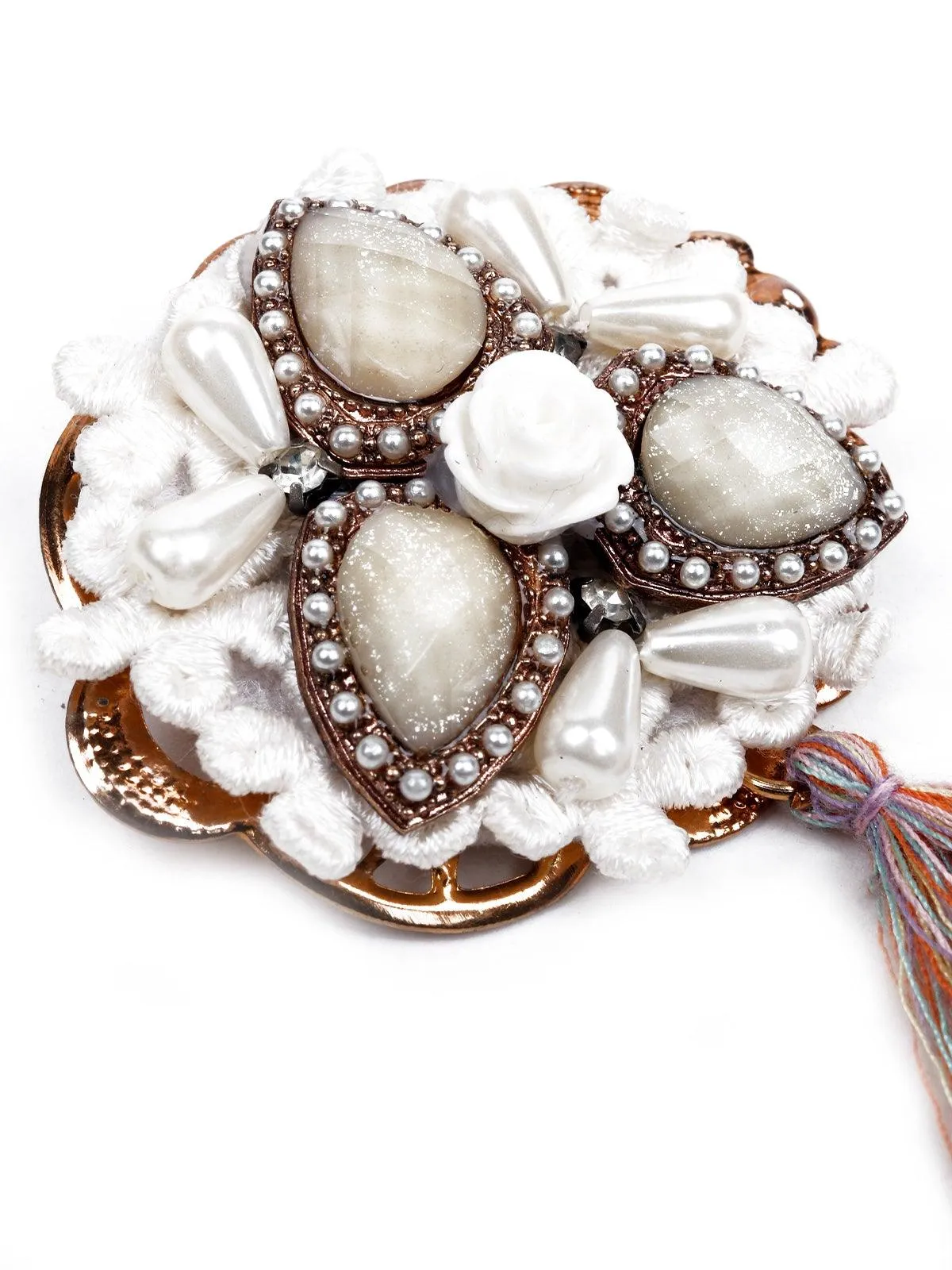 Odette Women White Moti Metal Brooch