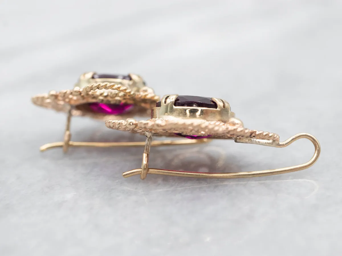 Ornate Gold Pyrope Garnet Filigree Drop Earrings