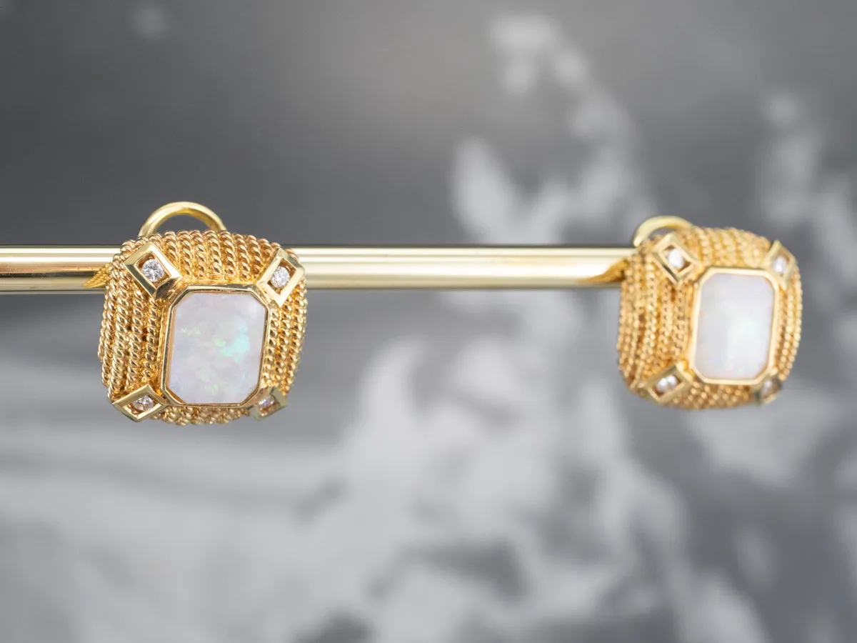 Ornate Opal and Diamond Stud Earrings