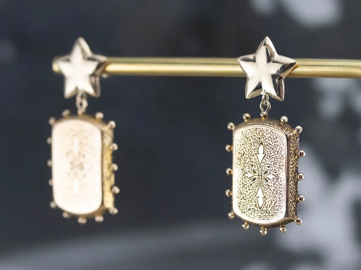 Ornate Texture Gold Drop Earrings