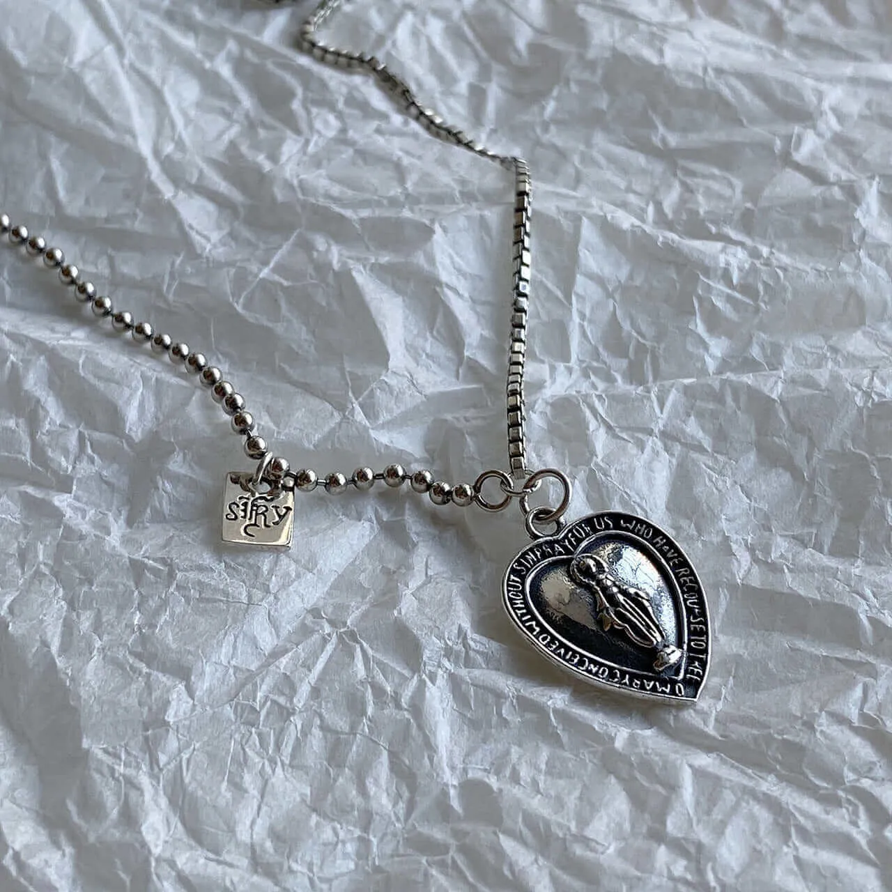 Our Lady of Love Vintage Silver Virgin Mary Necklace
