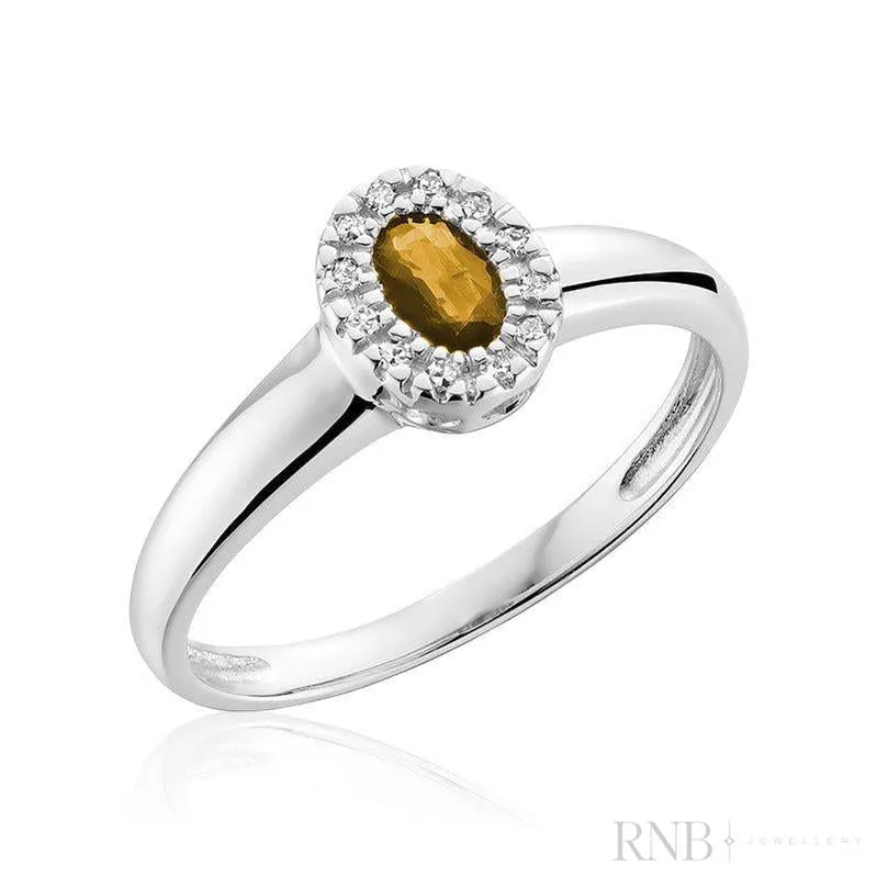 Oval Gemstone & Diamond Halo Ring