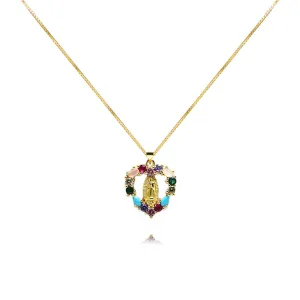Oval Heart-shaped Colored Zirconia Virgin Mary Virgencita Necklace