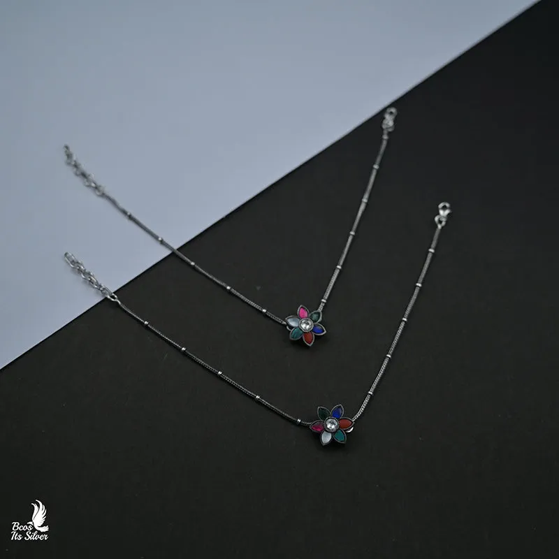Oxidized Kundan Anklet - 8319