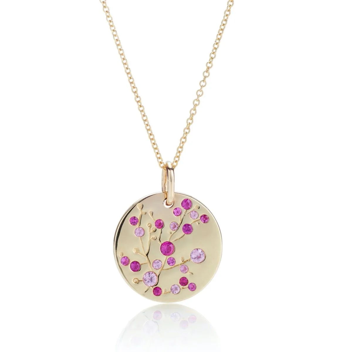 Pink Sapphire Cherry Blossom Pendant Necklace