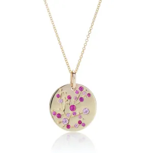 Pink Sapphire Cherry Blossom Pendant Necklace