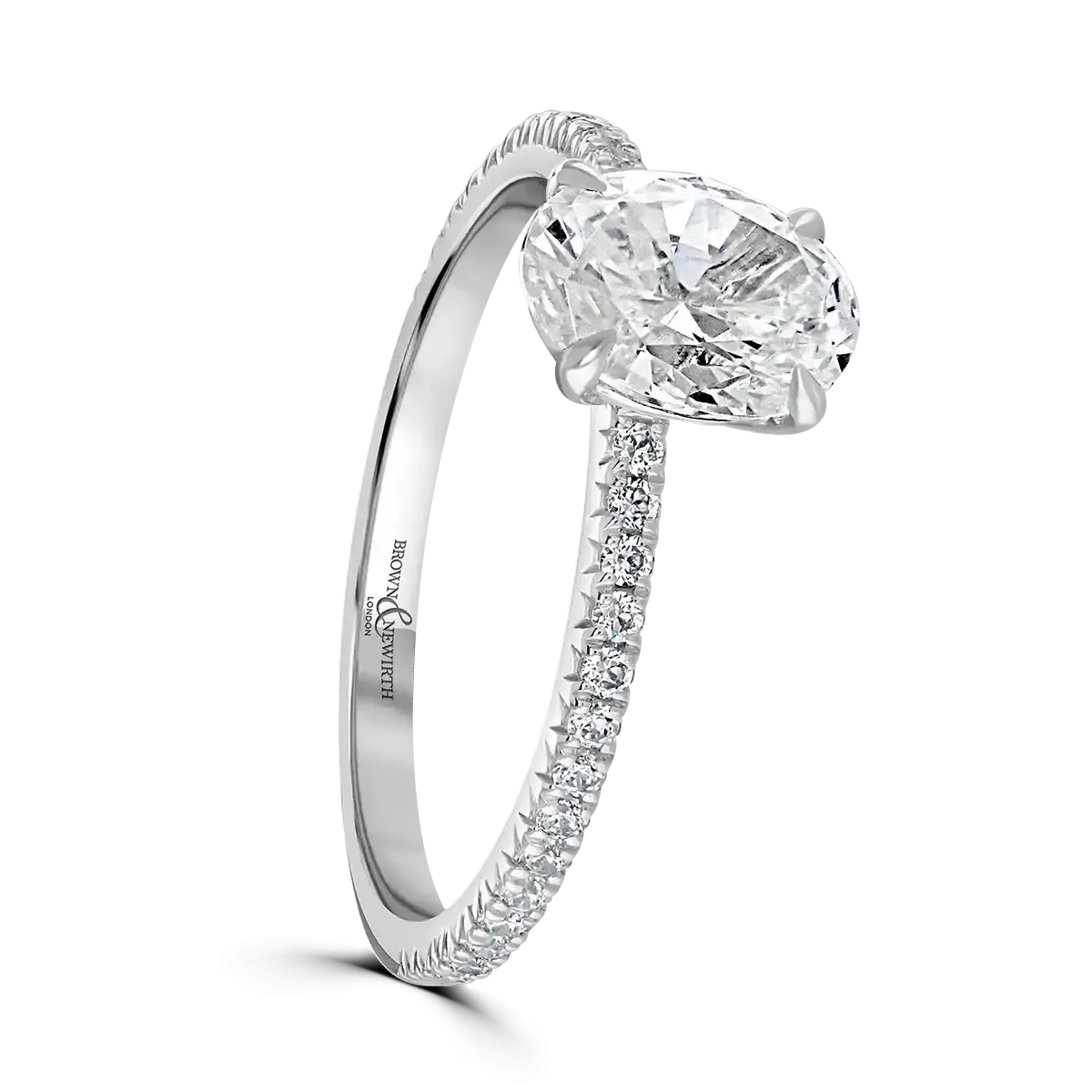 Platinum 1.5ct Oval Cut Laboratory Grown Diamond Solitaire With Diamond Shoulders