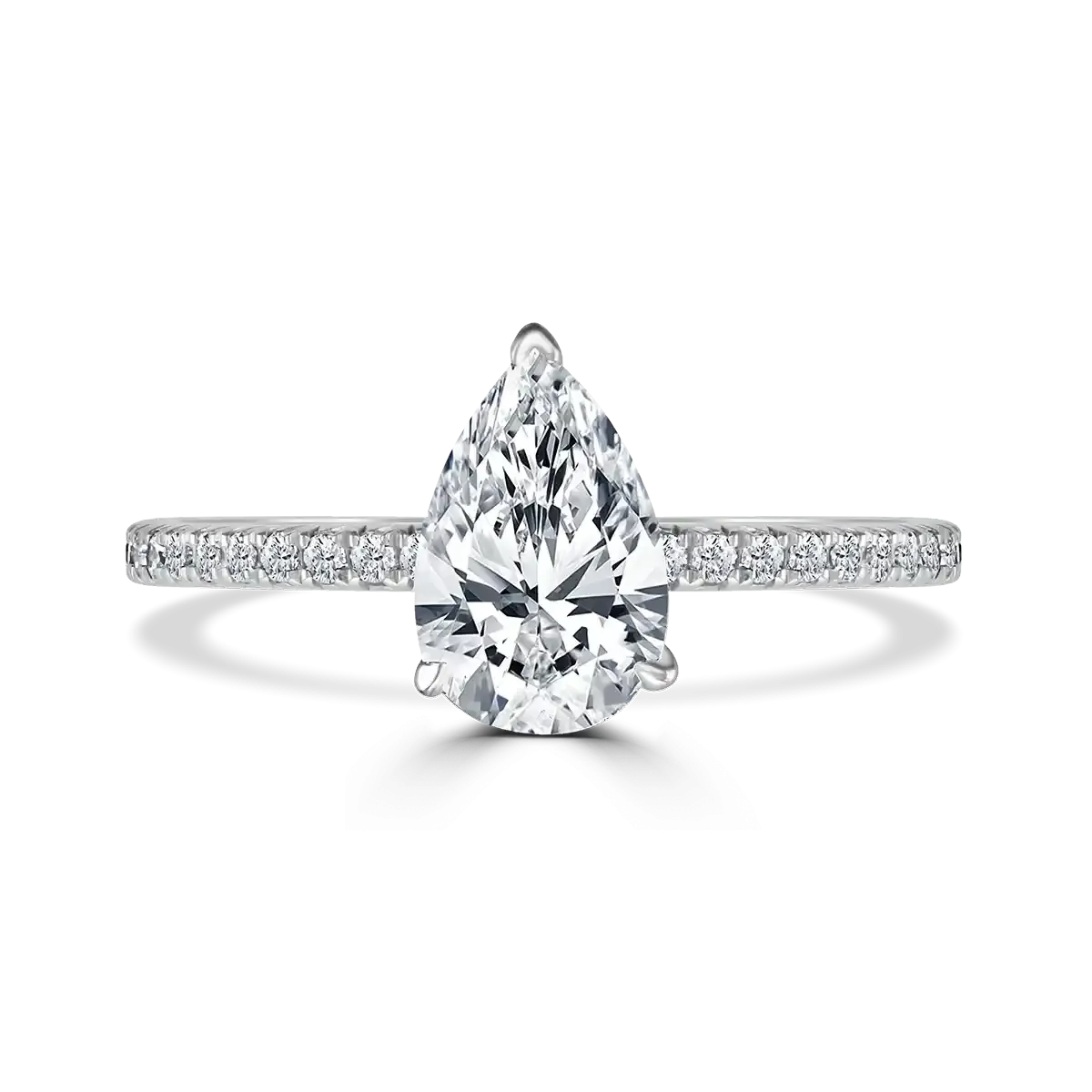 Platinum 1.5ct Pear Cut Laboratory Grown Diamond Solitaire With Diamond Shoulders