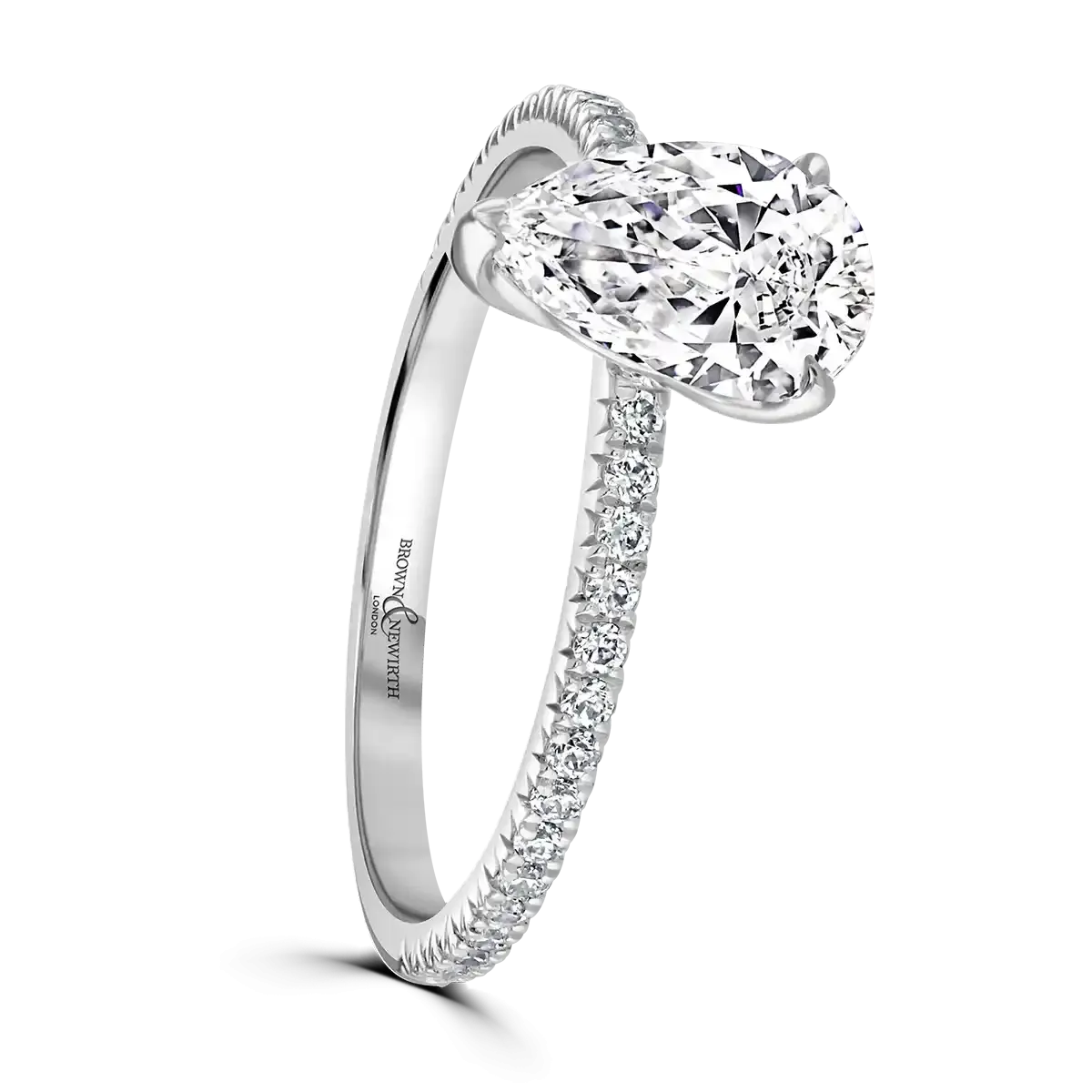 Platinum 1.5ct Pear Cut Laboratory Grown Diamond Solitaire With Diamond Shoulders