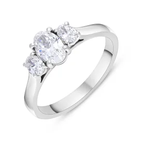 Platinum .59 Diamond .29 3 Stone Diamond Oval Ring Size N.5 GIA FVS1