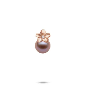 Plumeria Lilac Freshwater Pearl Pendant in Rose Gold - 9-10mm