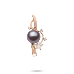Plumeria Ultraviolet Freshwater Pearl Journey Pendant in Rose Gold with Diamonds - 10-11mm