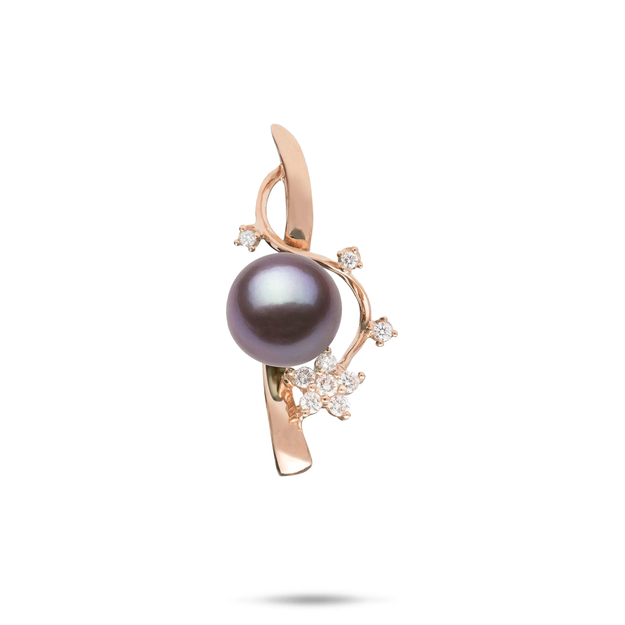 Plumeria Ultraviolet Freshwater Pearl Journey Pendant in Rose Gold with Diamonds - 10-11mm
