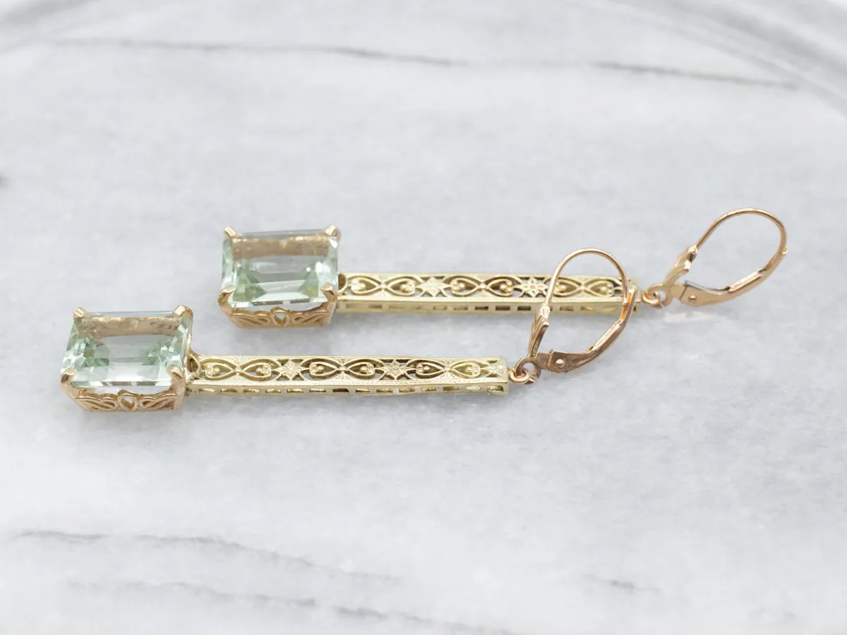 Prasiolite Gold Filigree Drop Earrings