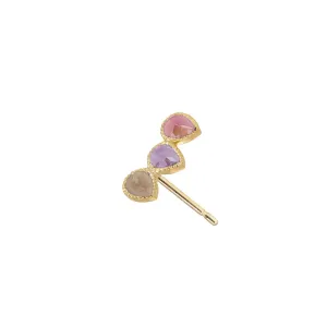 Precious Ear Climber Left - Pink Tourmaline, Amethyst, Smoky Quartz &18k Gold