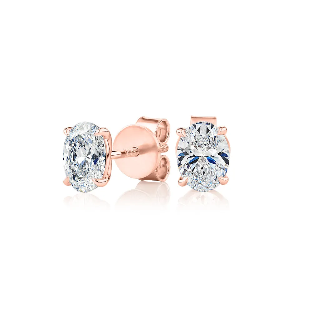 Premium Certified Lab-Grown Diamond, 1.40 carat TW oval stud earrings in 14 carat rose gold