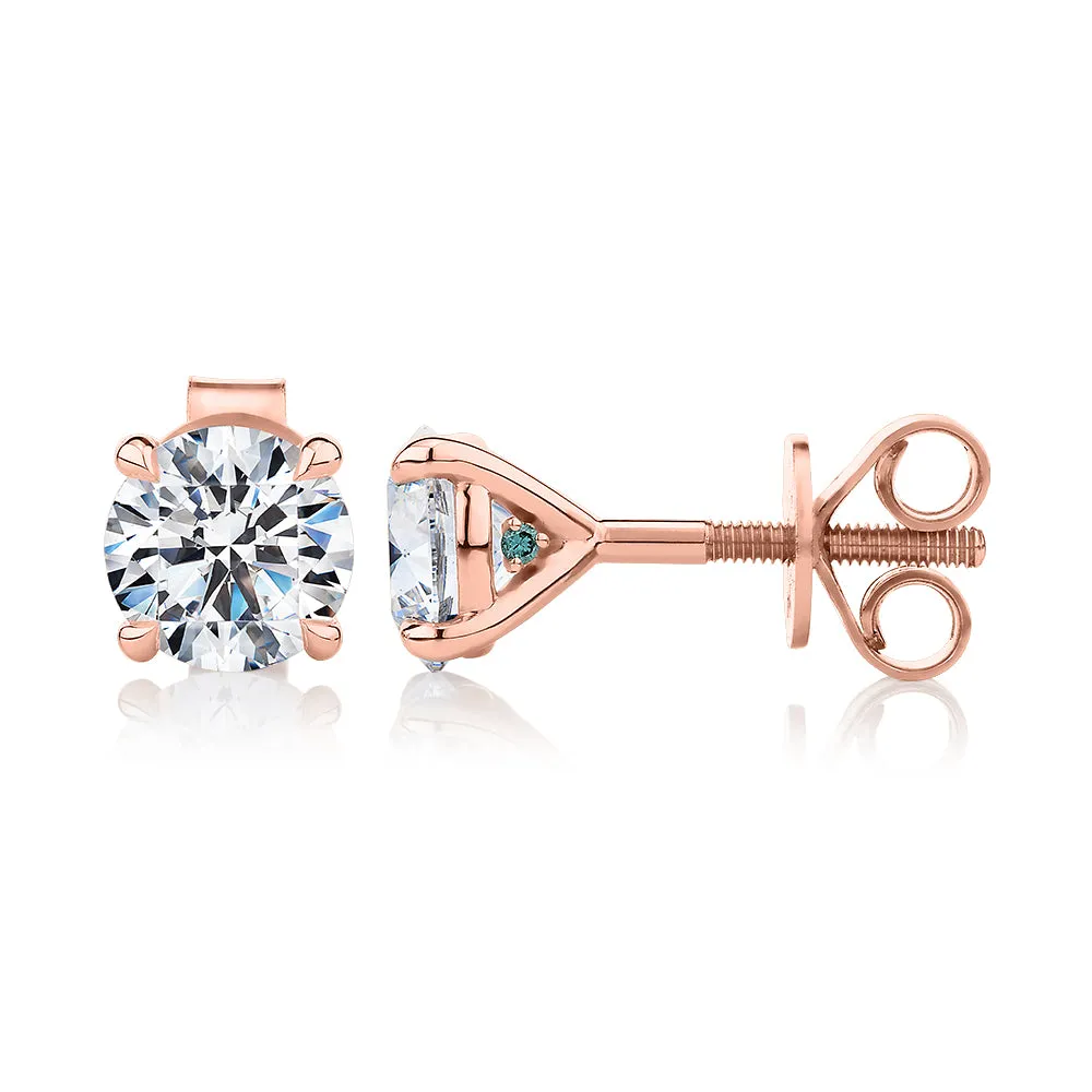 Premium Certified Lab-Grown Diamond, 2.00 carat TW round brilliant stud earrings in 18 carat rose gold