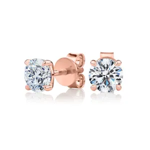 Premium Certified Lab-Grown Diamond, 2.00 carat TW round brilliant stud earrings in 18 carat rose gold