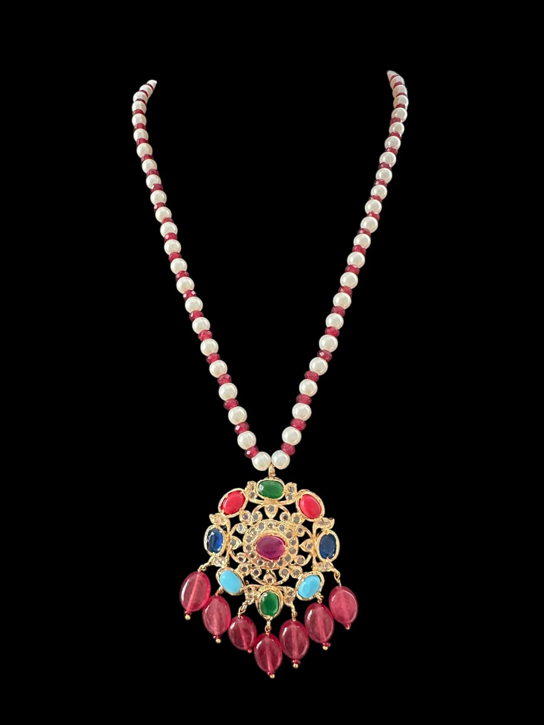 PS543 Ammara pendant  set in navratan ( READY TO SHIP )