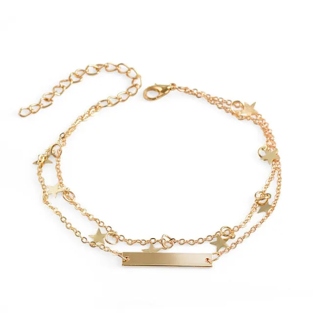 QCOOLJLY Butterfly Pendant Anklets Foot Chain Summer Yoga Beach Leg Bracelet Handmade Anklet Rose Gold Silver Color Jewelry