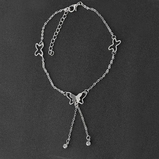 QCOOLJLY Butterfly Pendant Anklets Foot Chain Summer Yoga Beach Leg Bracelet Handmade Anklet Rose Gold Silver Color Jewelry
