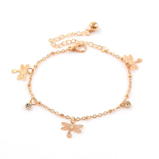 QCOOLJLY Butterfly Pendant Anklets Foot Chain Summer Yoga Beach Leg Bracelet Handmade Anklet Rose Gold Silver Color Jewelry