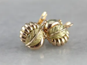 Retro Era Gold Leaf Drop Earrings