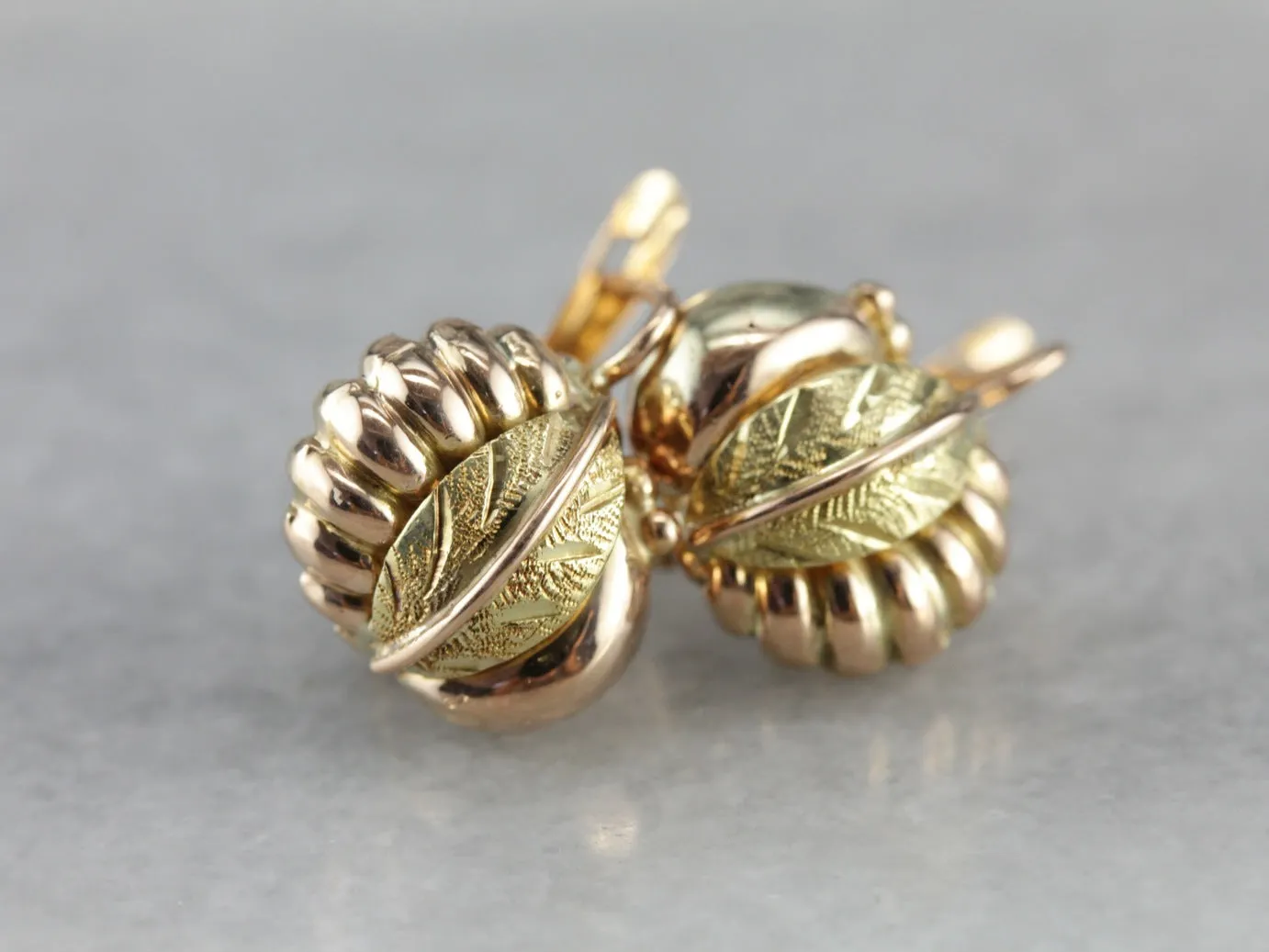 Retro Era Gold Leaf Drop Earrings
