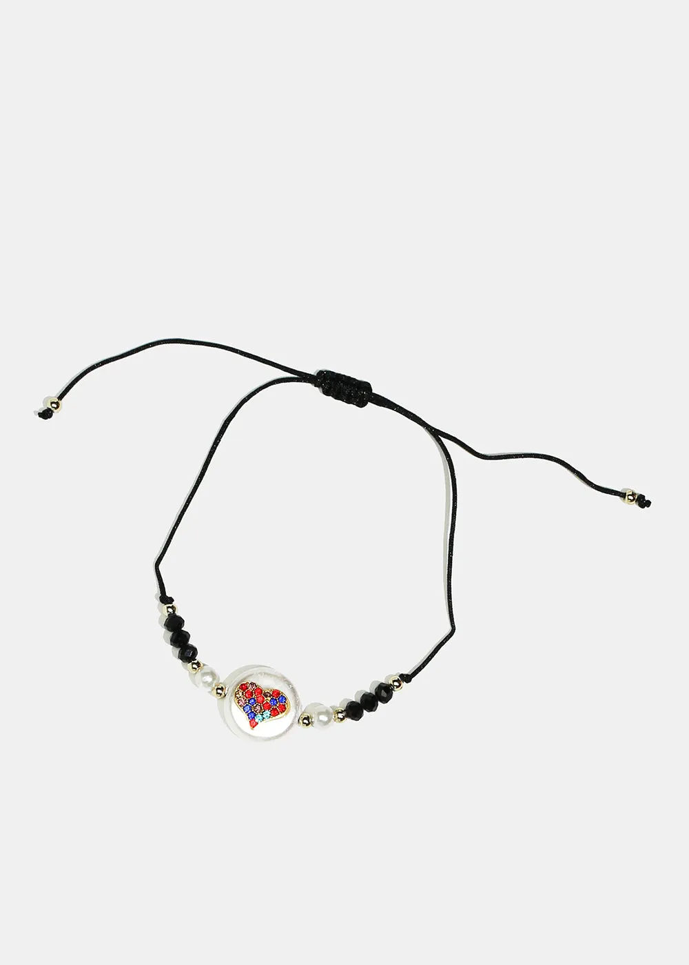 Rhinestone Heart Drawstring Bracelet