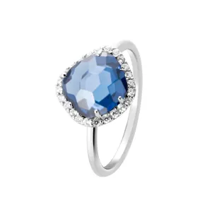 Rhodium-plated 925 silver ring assembled with blue quartz